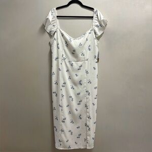 JustFab White Blue Floral Dress Women’s XL Midi Length Spring Summer